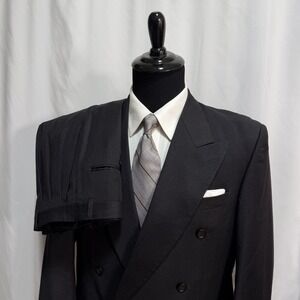 Vtg Vito Rufolo TESSE Super 100s Suit 42L 34x32 Charcoal Double Breasted Peak